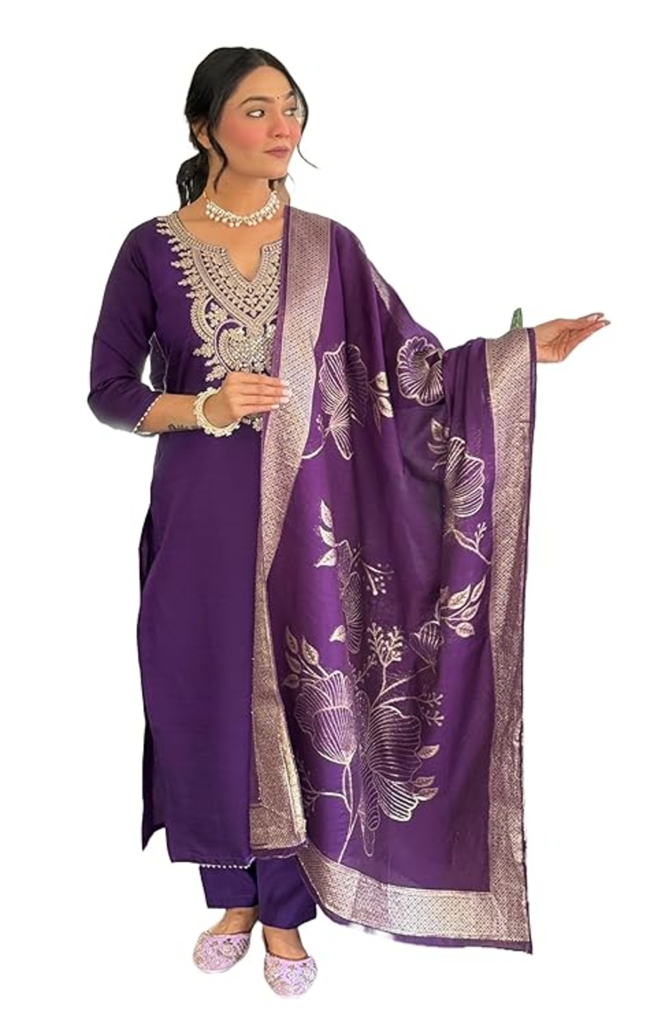 Black Womenn Printed A-Line Kurta and Pant Set with Dupatta 1