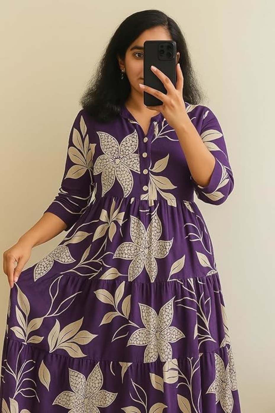 Blue Floral Printed Long Dresses Soft & Breathable Fabric 1