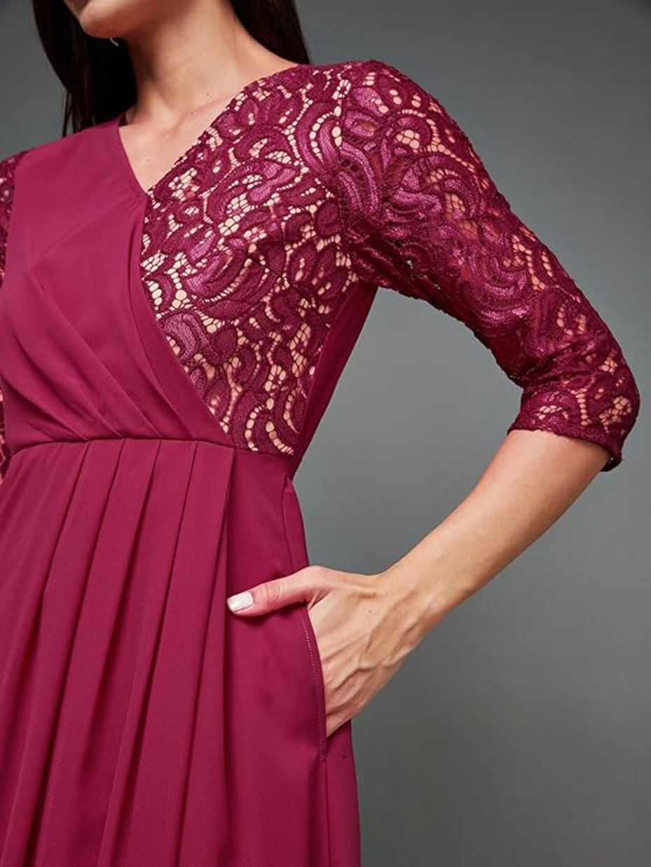 Women's V-Neck Cap Sleeved Solid Wrap Maxi Dress 1