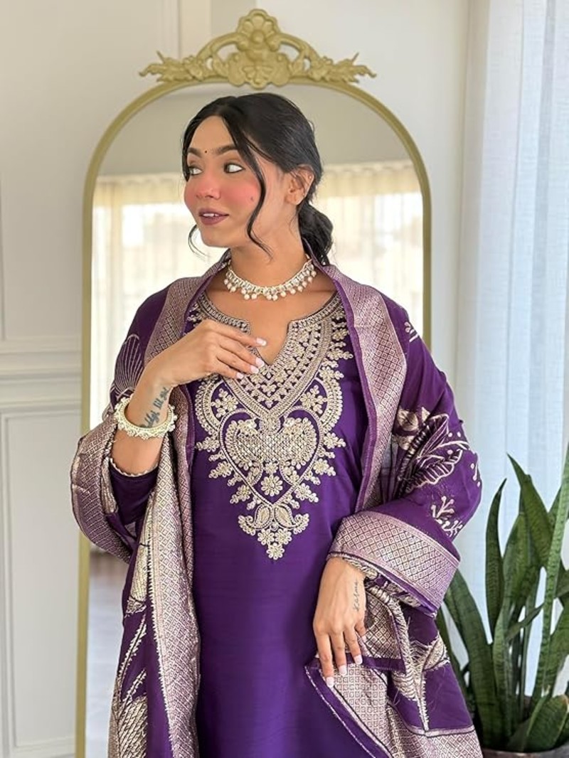 Black Womenn Printed A-Line Kurta and Pant Set with Dupatta