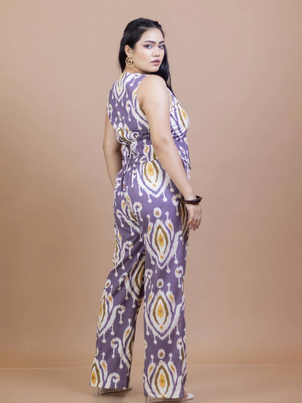 Purple Ikat Waistcoat Pant Cotton Co-Ord Set 7