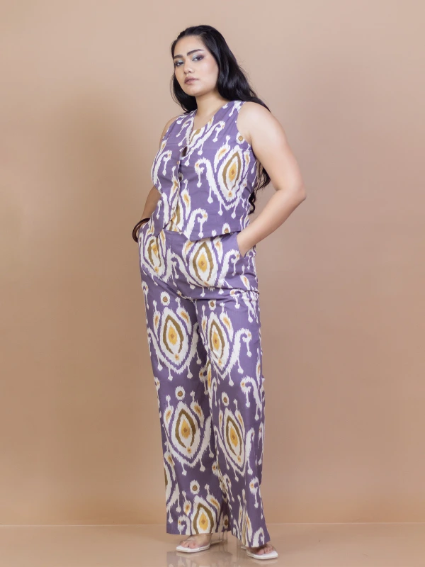Purple Ikat Waistcoat Pant Cotton Co-Ord Set 2