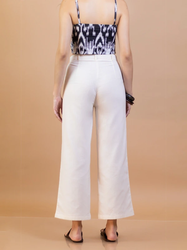 Off White Cotton Straight Fit Pants 7