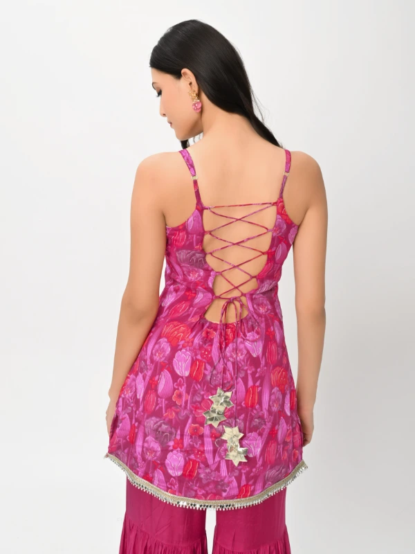 Pink Floral Print Sharara Set With Dupatta 7