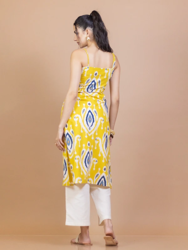 Yellow Ikat Cotton Straight Kurta 3