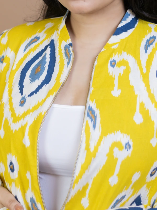 Purple & Yellow Ikat Cotton Reversible Jacket 1