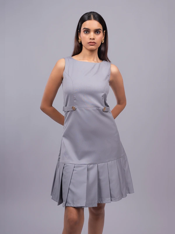 Grey Formal Pleated Hem Shift Dress 3