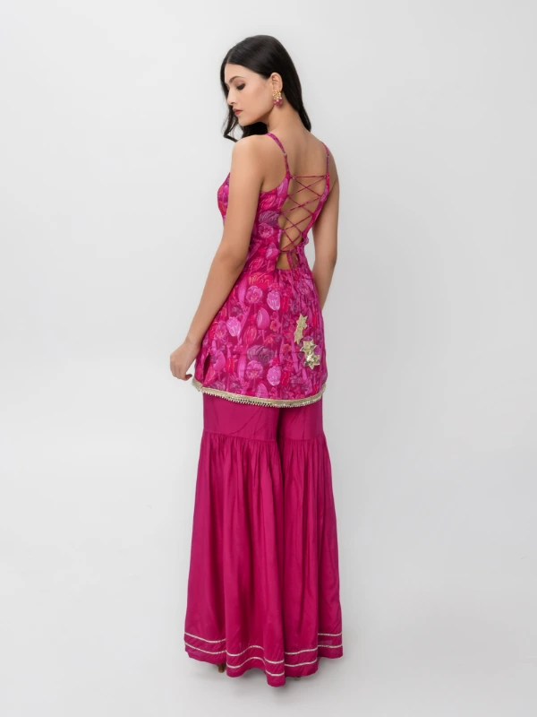 Pink Floral Print Sharara Set With Dupatta 5