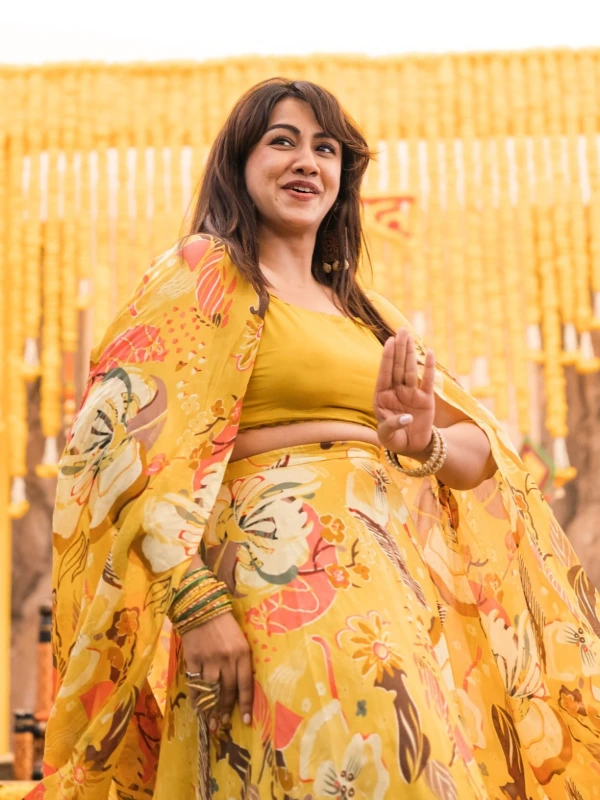 Yellow Floral Lehenga With Shrug 6