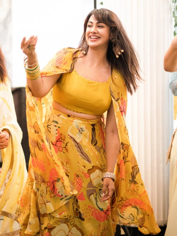 Yellow Floral Lehenga With Shrug 4