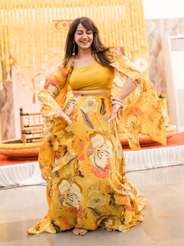 Yellow Floral Lehenga With Shrug 2