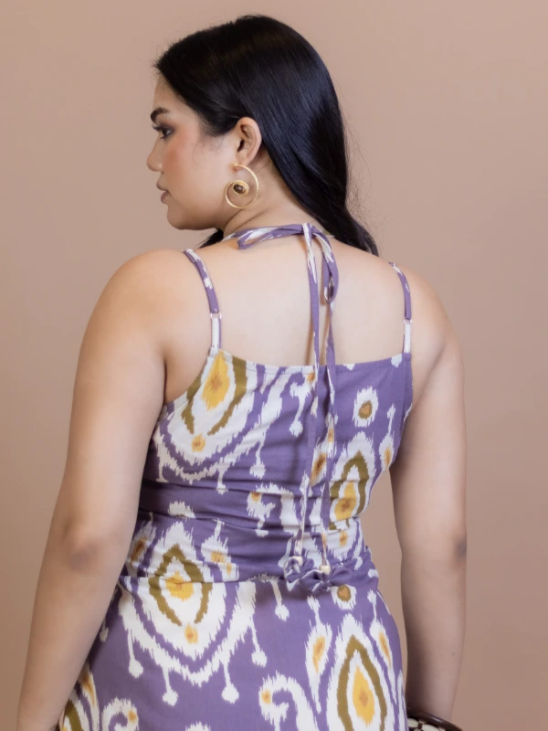 Purple Ikat Cotton Apron Neck Straight Kurta 4