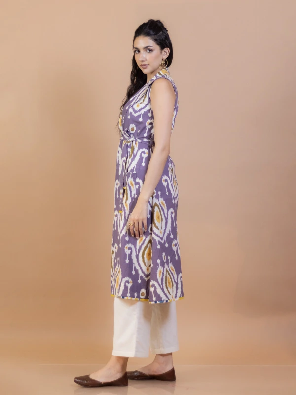 Purple Ikat cotton long shrug 1