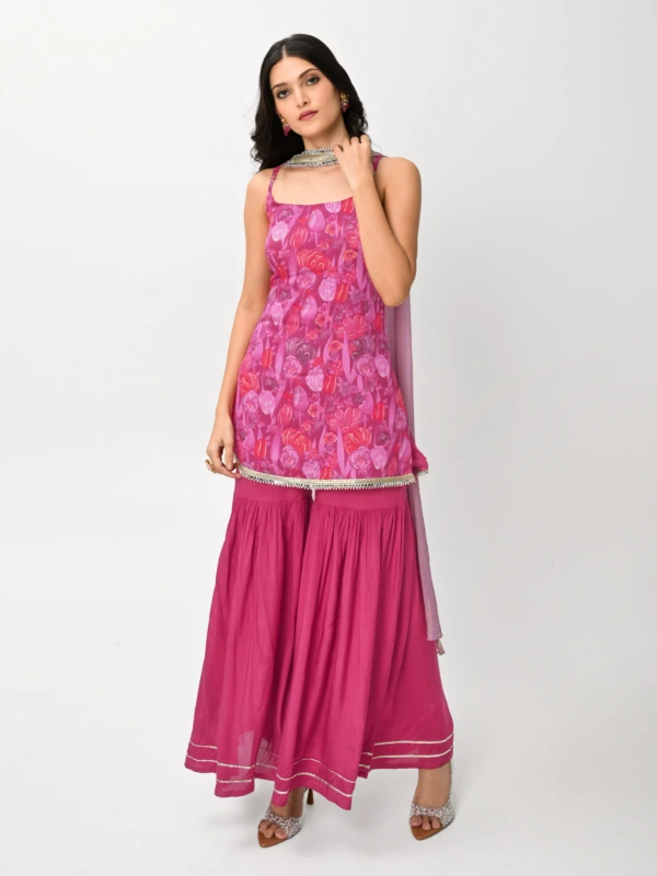 Pink Floral Print Sharara Set With Dupatta 1