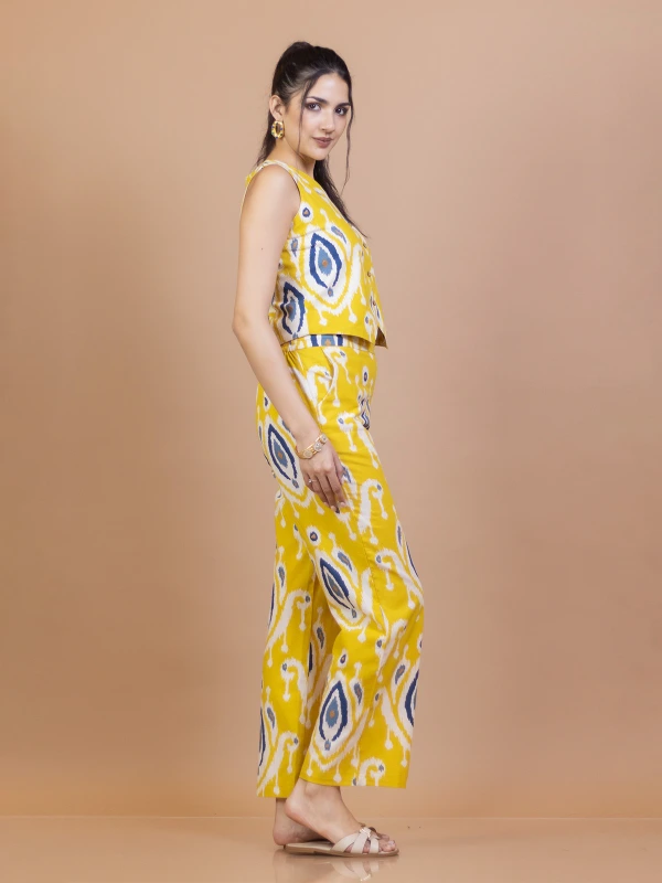 Yellow Ikat Waistcoat Pant Cotton Co-ord Set 5