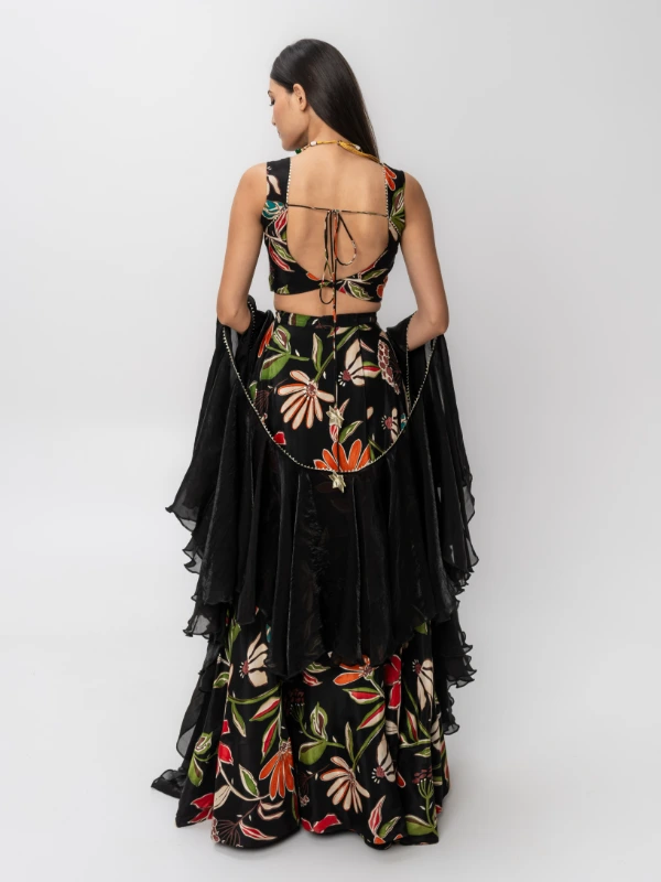 Black Floral Print Lehenga With Dupatta 2