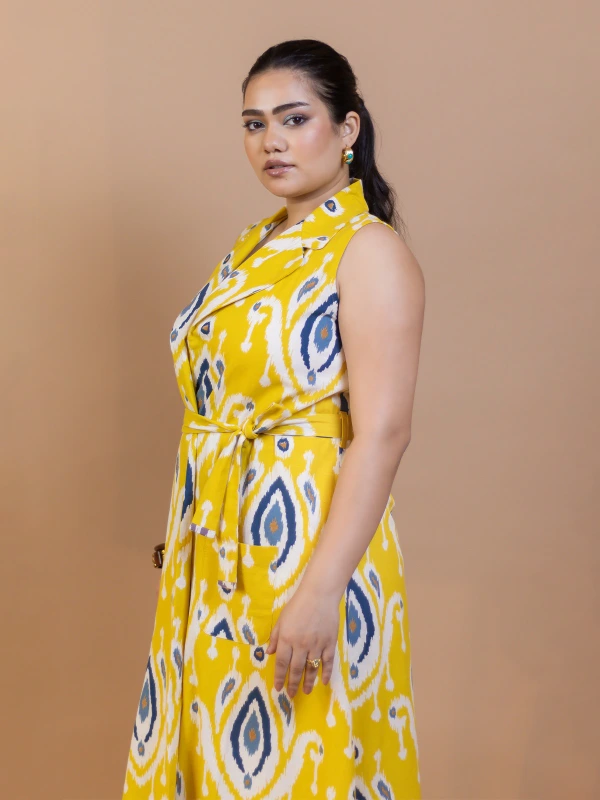 Yellow Ikat Cotton Long Shrug 7