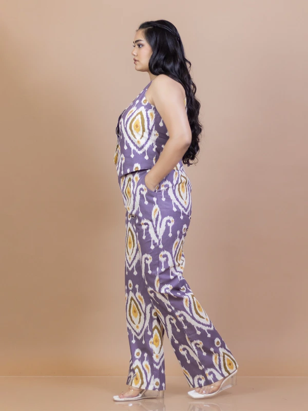 Purple Ikat waistcoat pant cotton co-ord set 4