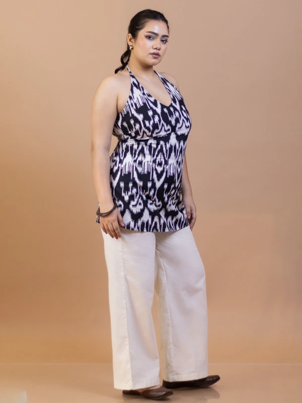 Black Ikat Cotton Halter Neck Kurti 4