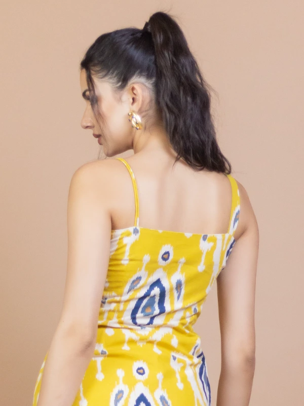 Yellow Ikat Cotton Straight Kurta 4