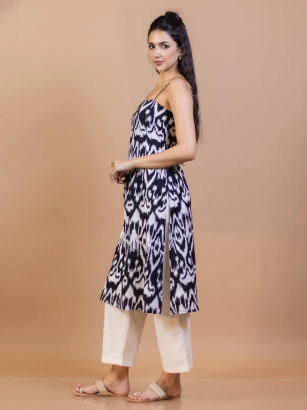 Black Ikat Cotton Spaghetti Strap Kurta 3