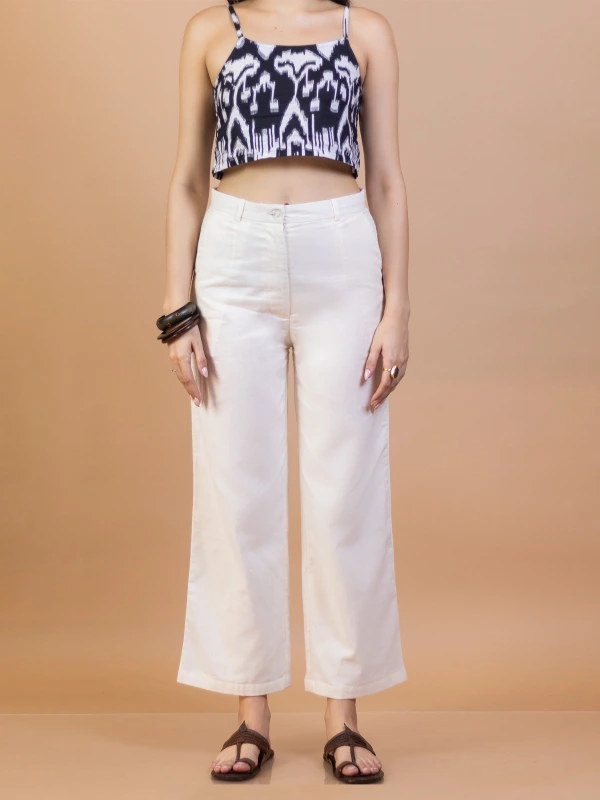 Off White Cotton Straight Fit Pants 6