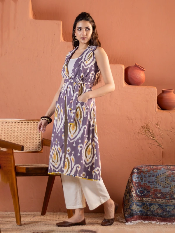 Purple Ikat cotton long shrug 4