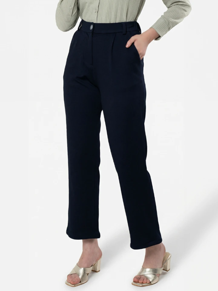 Indigo High-Waist Straight-Fit Trousers For Women