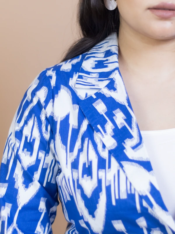 Blue Ikat blazer & skort cotton co-ord set 5