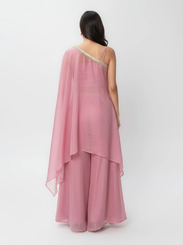 Pink 3-Piece Co-Ord Set With Cape Kaftan, Cami Top & Flared Pants 4