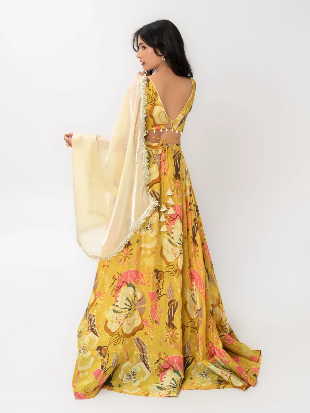 Yellow Floral Printed Lehenga With Dupatta For Festive Wear 7