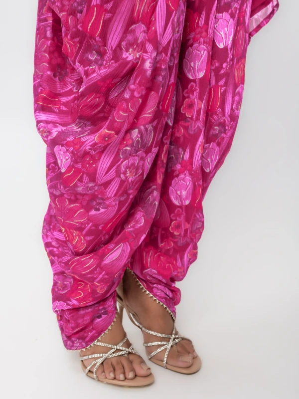 Pink Asymmetric Kurta With Dhoti Pants 1