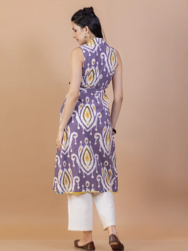 Purple Ikat cotton long shrug 3