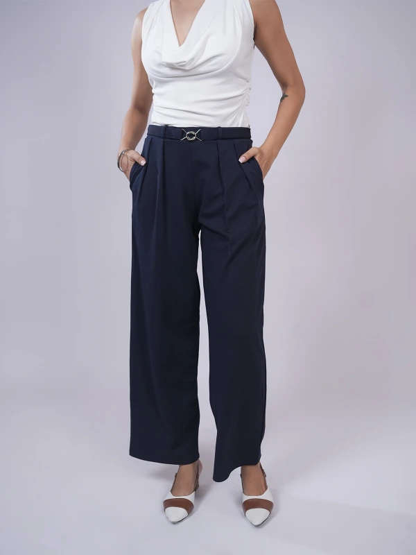 Navy Blue Straight Pants 3