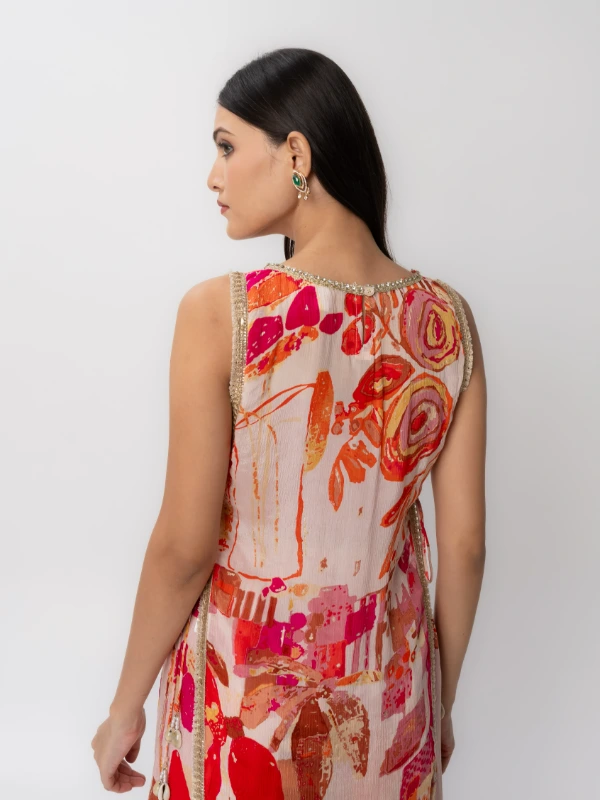 Pink 3-Piece Coord Set With Kurti, Crop Top & Flared Pants 6