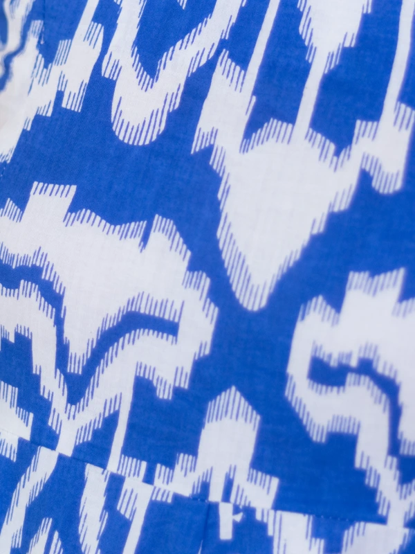 Blue Ikat Cotton Fit and Flare Maxi Dress 4