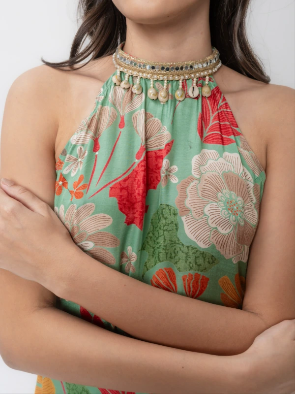 Green Floral Printed Kurta With Matching Skirt 2