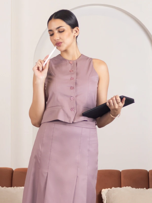 Mauve Sleeveless Formal Waistcoat For Women 8