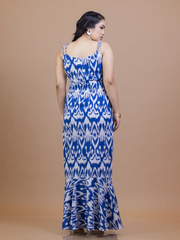 Blue Ikat cotton mermaid maxi dress 4