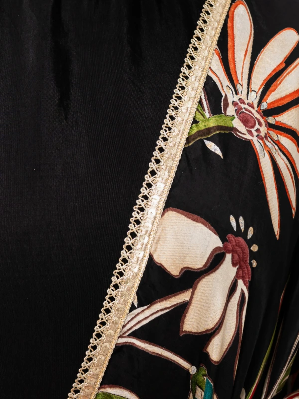 Black long anarkali dress with floral printed dupatta set 7