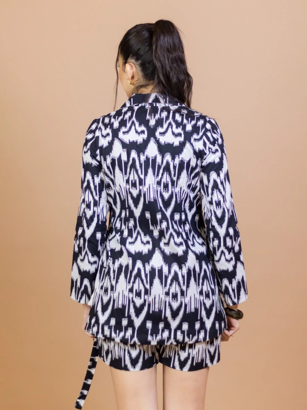 Black Ikat blazer & skort cotton co-ord set 4