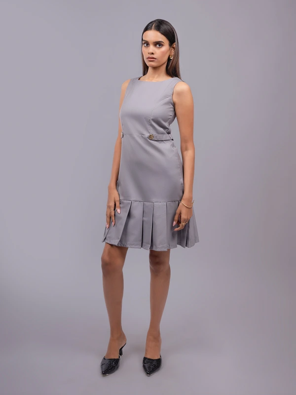 Grey Formal Pleated Hem Shift Dress 4