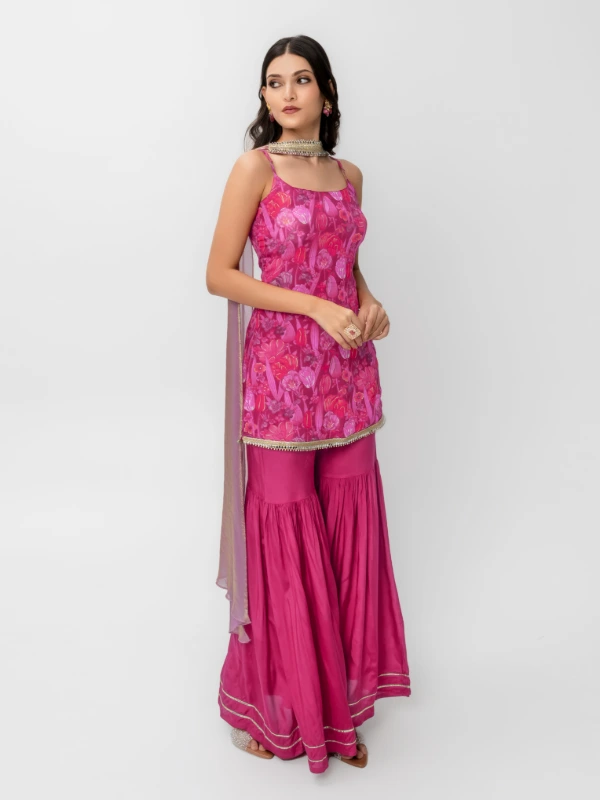 Pink Floral Print Sharara Set With Dupatta 6