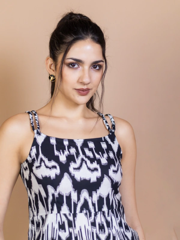 Black Ikat cotton mermaid maxi dress 3