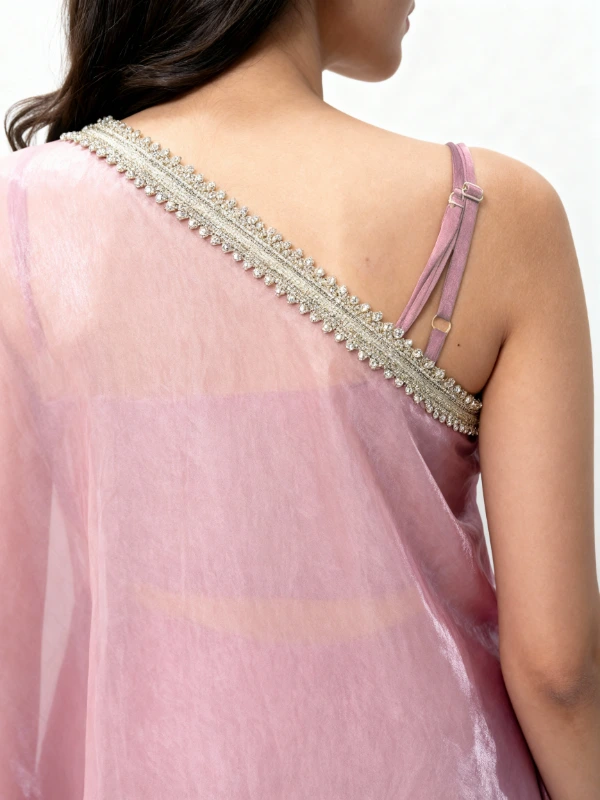 Pink 3-Piece Co-Ord Set With Cape Kaftan, Cami Top & Flared Pants 7