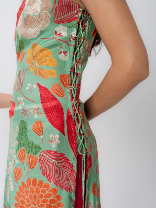 Green Floral Printed Kurta With Matching Skirt 7