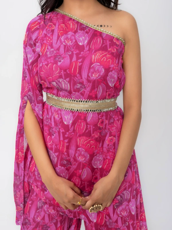 Pink Asymmetric Kurta With Dhoti Pants 2