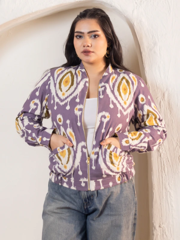 Purple & Yellow Ikat Cotton Reversible Jacket 6