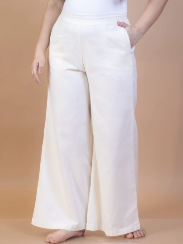 Off White Cotton Palazzo Pants 7