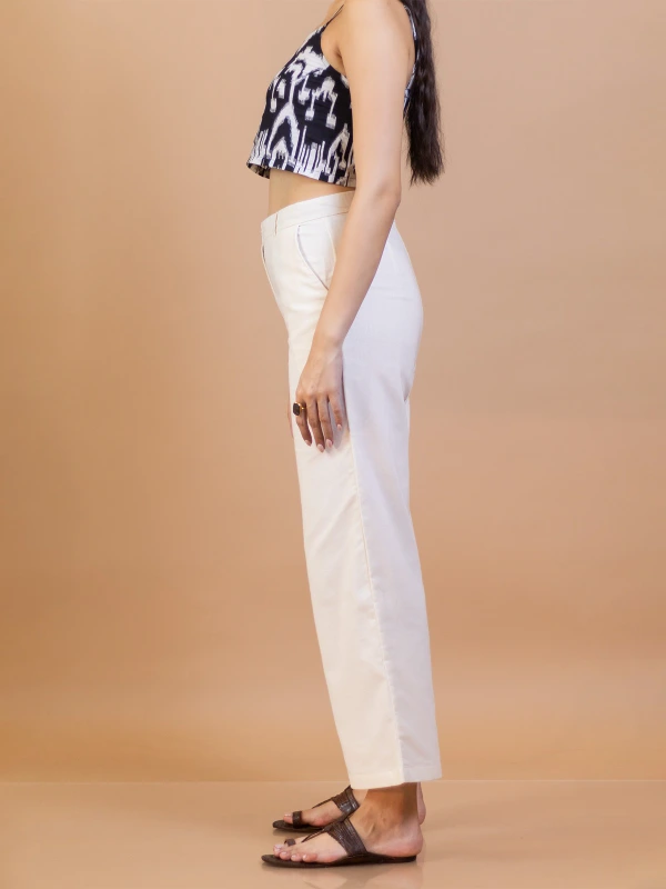 Off White Cotton Straight Fit Pants 4